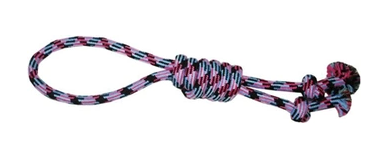 Купить №1 игрушка для собак Грейфер плетеный с 2-мя узлами и ручкой, голубо-розово-черный