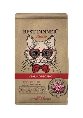 Купить best dinner сухой корм для взрослых кошек с телятиной и орегано