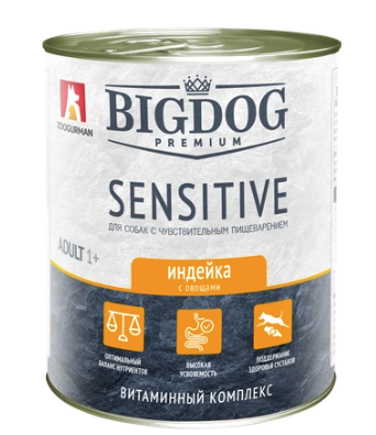 Купить Зоогурман консервы для собак "big dog premium sensitive" с чувствительным пищеварением с индейкой и овощами