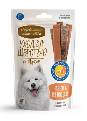 Купить Деревенские лакомства лакомство для собак нарезка из лосося, уход за шерстью
