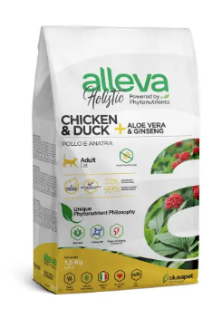 Купить alleva holistic cat adult chicken & duck сухой корм для взрослых кошек с курицей и уткой, алое вера и женьшенем