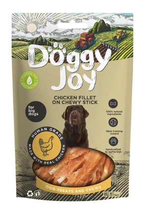 Купить doggy joy лакомство для собак крупных пород, куриное филе на жевательной палочке