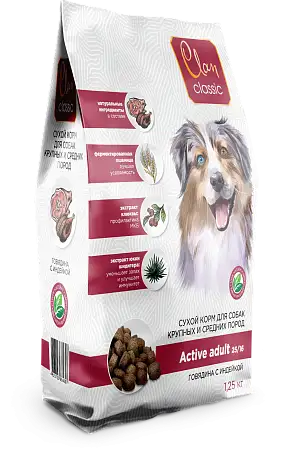Купить АКЦИЯ 1,25кг + 250г clan classic  active-25/16 сухой корм для активных собак крупных и средних пород с говядиной и индейкой