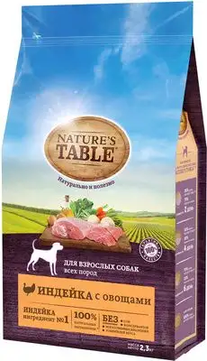 Купить nature's table сухой корм для взрослых собак всех пород с индейкой и овощами