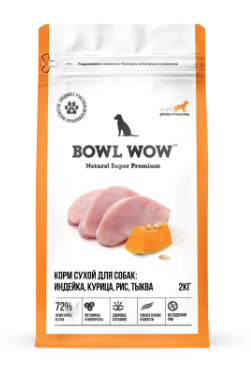 Купить bowl wow сухой корм для собак крупных пород с индейкой, курицей и тыквой