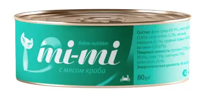 Купить mi-mi консервы для кошек кусочки тунца с крабом в желе