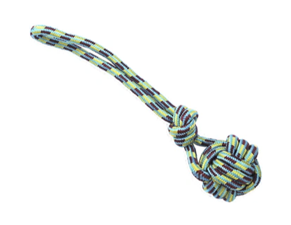 Купить №1 игрушка для собак Грейфер веревка с плетеным мячом и и ручкой, голубо-зелено-бордовый
