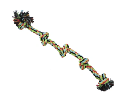Купить №1 игрушка для собак Грейфер веревка цветная с 5-ю узлами, роз.желто-голубо-черный