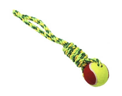 Купить №1 игрушка для собак Грейфер веревка плетеная с мячом, зелено-желтый