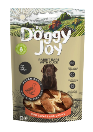 Купить doggy joy лакомство для собак крупных пород, кроличьи ушки с уткой
