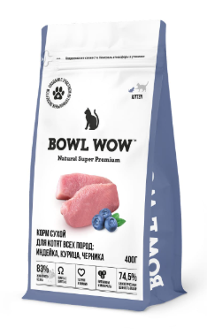 Купить bowl wow сухой корм для котят с индейкой, курицей и черникой