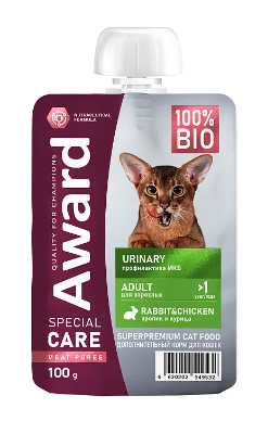 Купить award special care urinary "мясное пюре" для взрослых кошек для профилактики мочекаменной болезни из курицы с кроликом (пауч)
