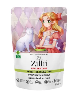Купить zillii healthy care sensitive digestion влажный корм для взрослых кошек с чувствительным пищеварением, с индейкой в соусе (пауч)