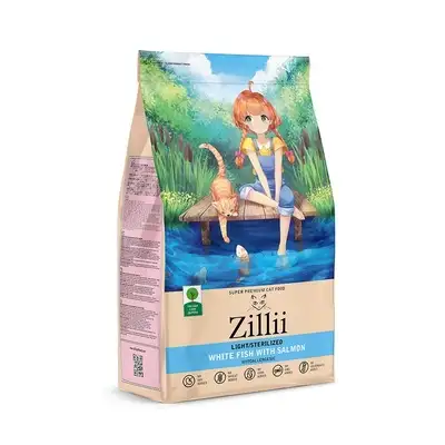 Купить zilli сухой корм для взрослых кошек с избыточным весом и стерилизованных Белая Рыба с Лососем