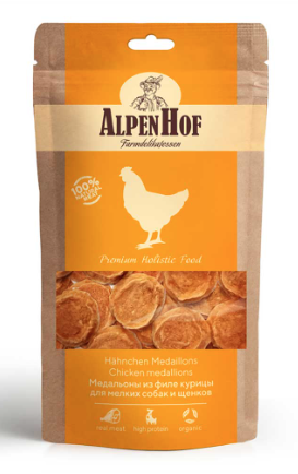 Купить alpenhof лакомство для мелких собак и щенков Медальоны из филе курицы