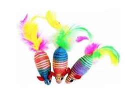 Уют игрушка для кошек мышь-погремушка цветная с перьями, нейлон