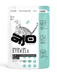 AJO Sterile влажный корм для стерилизованных кошек, высокое содержание белка (пауч)