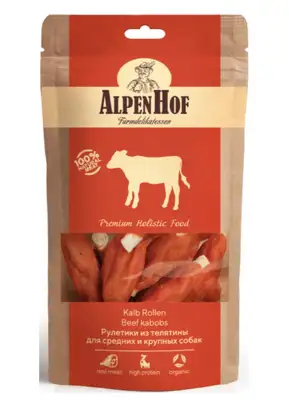 Купить alpenhof лакомство для собак средних и крупных пород Рулетики из телятины