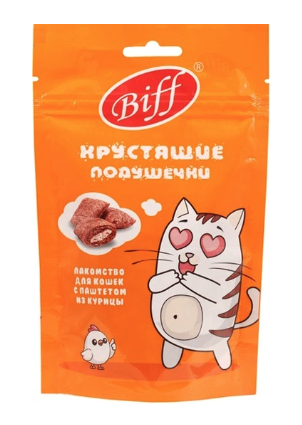 Купить titbit biff лакомство для кошек Хрустящие подушечки с паштетом из курицы