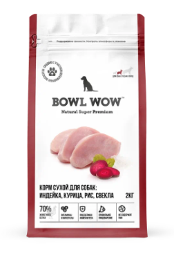 BOWL WOW сухой корм для собак средних пород с индейкой, курицей и свеклой