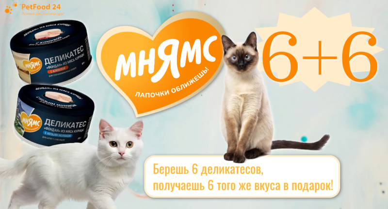 Акция Мнямс 6+6! Берешь 6 деликатесов, 6 штук того же вкуса в подарок!