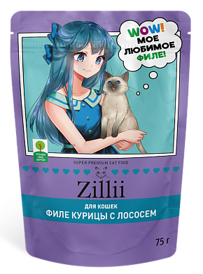 Zilli влажный корм для взрослых и стерилизованных кошек, курица с лососем в желе (пауч)