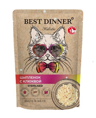 Купить best dinner holistic влажный корм для стерилизованных кошек филе в желе с цыпленком и клюквой(пауч)