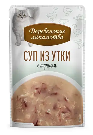 Купить Деревенские лакомства набор паучей для кошек Суп с уткой и тунцом 4х35