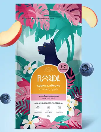 Купить florida сухой корм для взрослых собак малых пород с курицей и яблоком