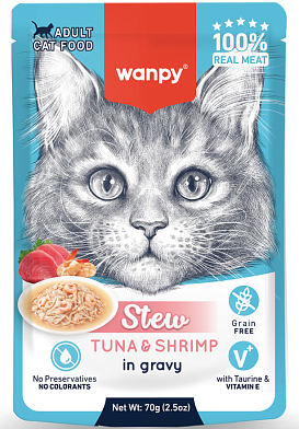 Wanpy Cat влажный корм для кошек тунец и креветки в собственному соку (пауч)