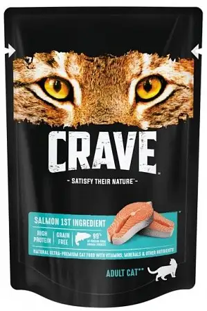 Купить crave влажный корм для взрослых кошек с лососем в желе (пауч)