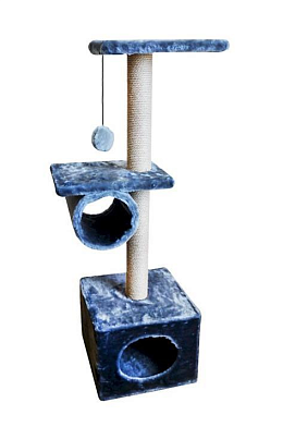 ZOOexpress комлекс для кошек "Куб 2 полки с трубой" мех однотонный