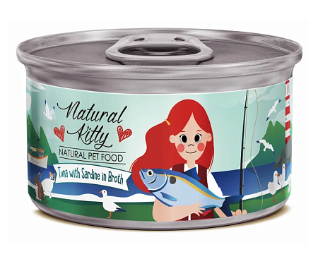 Купить pettric natural kitty консервы для взрослых кошек с тунцом и сардинами в бульоне