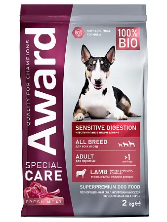 Купить award special care sensitive digestion сухой корм для взрослых собак всех пород с чувствительным пищеварением со свежим мясом ягненка