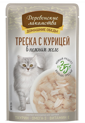 Деревенские лакомства Домашние обеды треска с курицей в нежном желе пауч для кошек