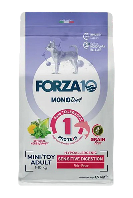 Forza10 MonoDiet Sensitive Digestion Mini&Toy Adult сухой беззерновой, гипоаллергенный корм для взрослых собак мелких пород с чувствительным пищеварением, с рыбой