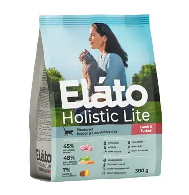 Elato Holistic Lite сухой корм для домашних малоактивных кастрированных котов и стерилизованных кошек, с ягнёнком и индейкой