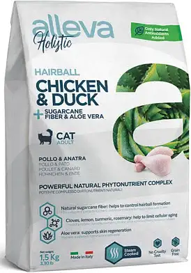 Alleva Holistic Cat сухой корм для взрослых кошек, склонных к образованию комков шерсти, с курицей и уткой