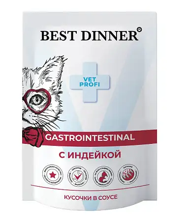Купить best dinner exclusive vet profi gastro intestinal влажный корм для кошек кусочки в соусе с индейкой (пауч)