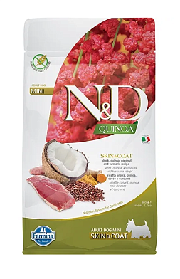 Farmina N&D Dog GF Quinoa Skin&Coat Duck Mini сухой корм для взрослых собак мелких пород для ухода за кожей и шерстью, с уткой
