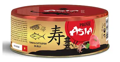 Prime Asia влажный корм для взрослых кошек тунец с каракатицей в желе (банка)