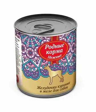 Родные корма Нежные консервы желудочки куриные в желе для собак