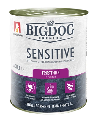 Зоогурман консервы для собак "Big dog Premium Sensitive" с чувствительным пищеварением с телятиной и тыквой