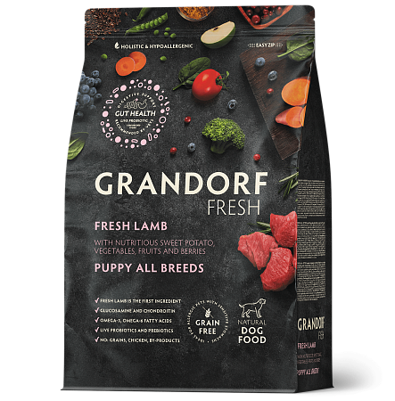 Купить grandorf fresh беззерновой корм для щенков с живыми пробиотиками, ягненок с бататом (puppy)