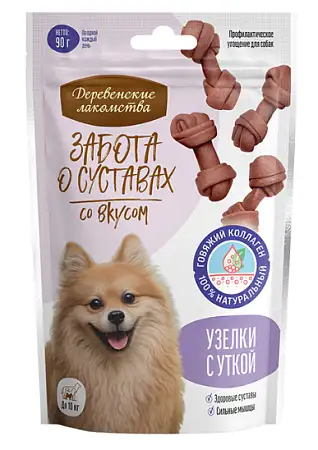 Купить Деревенские Лакомства лакомство для собак мелких пород, забота о суставах, узелки с уткой