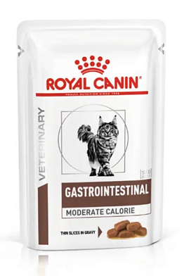 Royal Canin Gastrointestinal Moderate Calorie влажный корм для кошек склонных к набору веса, при расстройствах пищеварения кусочки в соусе (пауч)
