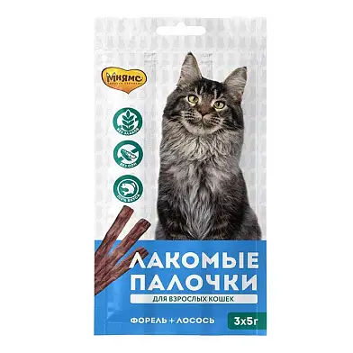 Мнямс Лакомство лакомые палочки для кошек с форелью и лососем