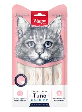Wanpy Cat Лакомство для кошек «нежное пюре» из тунца и креветок