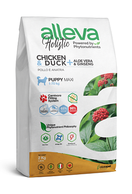 Alleva Holistic Puppy/Junior Chicken & Duck Maxi сухой корм для щенков крупных пород с курицей и уткой, алое вера и женьшенем