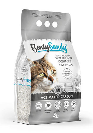 Купить bentysandy activated carbon наполнитель для кошачьего туалета комкующийся, глиняный, с активированным углем
